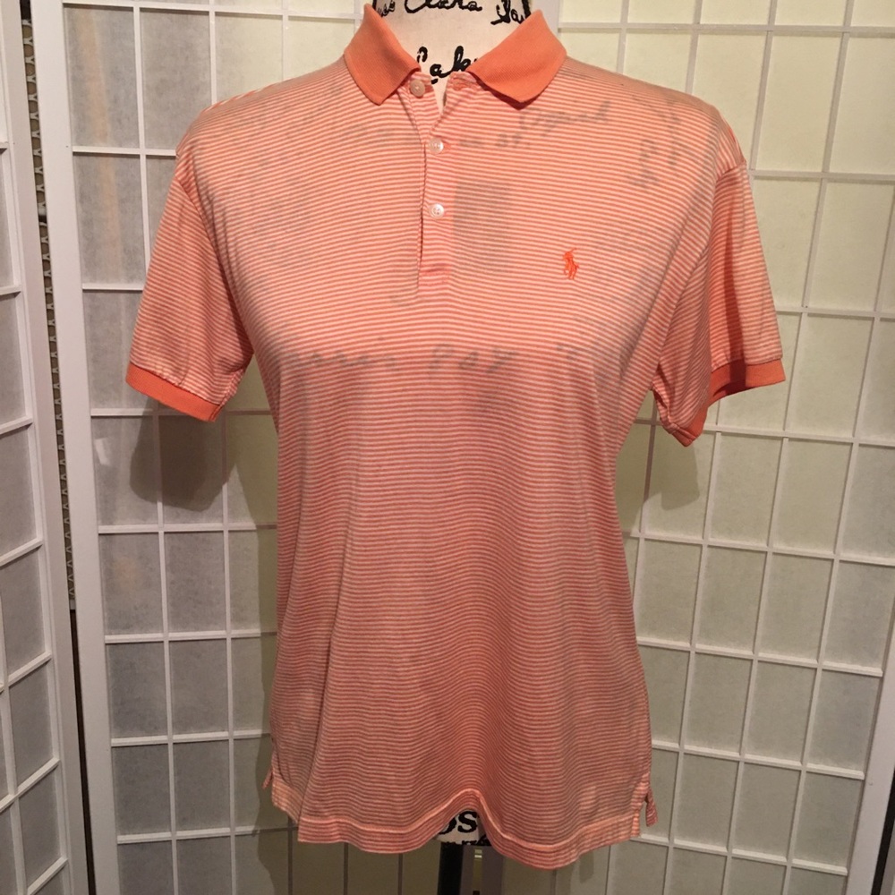 Ralph Lauren Womens Size Small Coral Striped Polo